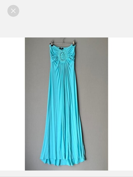Sky Dresses & Skirts - Turquoise Strapless Maxi Dress with Crochet Accents